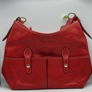 Dooney & Bourke Red Florentine Vacchetta‎ Leather Shoulder Bag Purse Tote Large